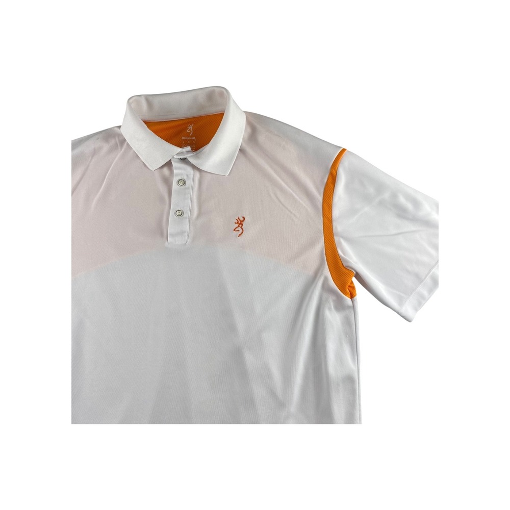 Browning Men's Large L G G‎ White Orange Golf Polo Shirt Logo